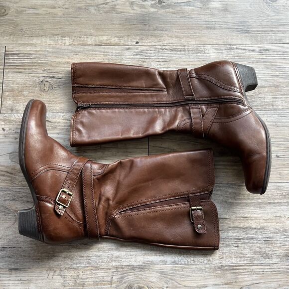 Cobb Hill Knee High Boots Women's 9.5 Brown Heel Buckle Tall Ashlyn 1.5" Heel - Picture 1 of 9